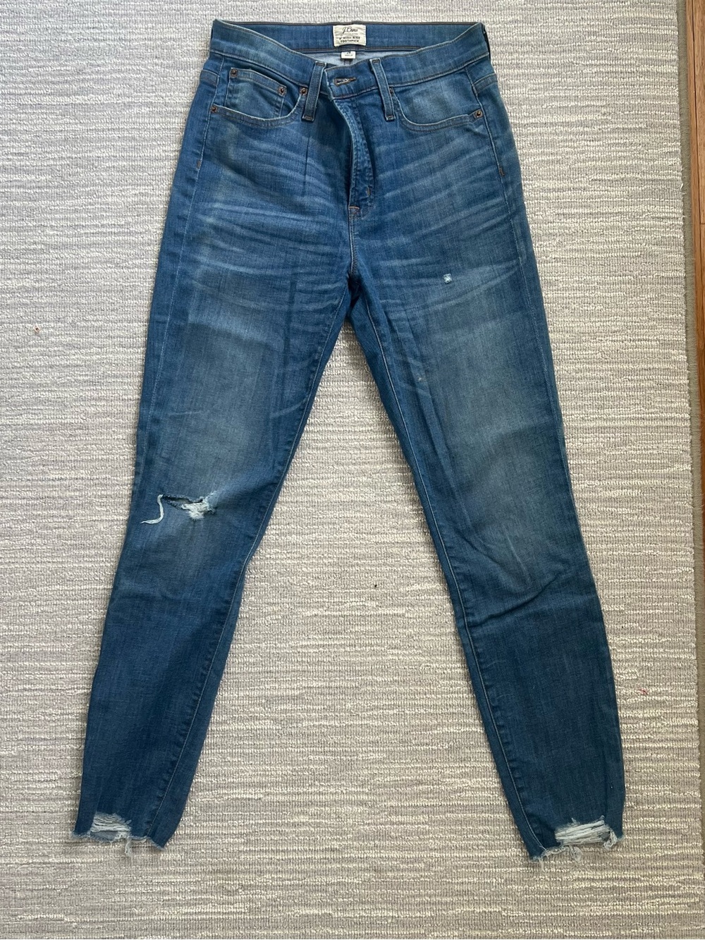J. Crew Women's Medium Blue Skinny Jeans with Distressed Hem